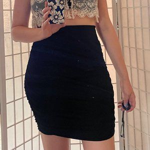Ruched Black Mini Skirt